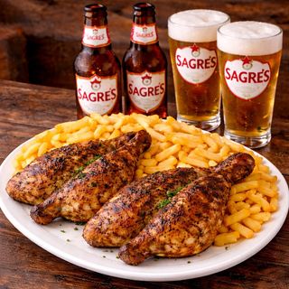 Frango Interio + 2 Cervejas + Batata Frites ou Arroz