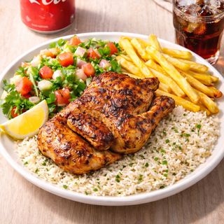 Meio Frango na Brasa + Acompanhamento + Bebida + Salada