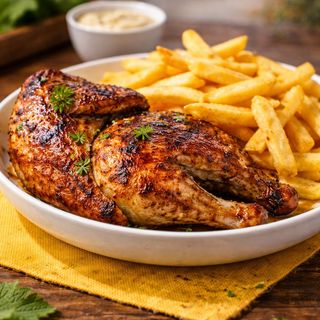 PROMO 2x Meio Frango + Batata → €10.99