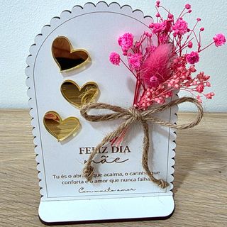 Placa MDF Mãe raminho rosa