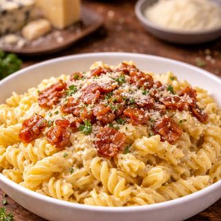 Fusilli Aos Quatro Queijos Com Bacon