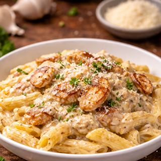 Penne Ao Molho Branco Com Frango