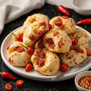 10 pães de queijo com bacon e Pimenta Calabresa