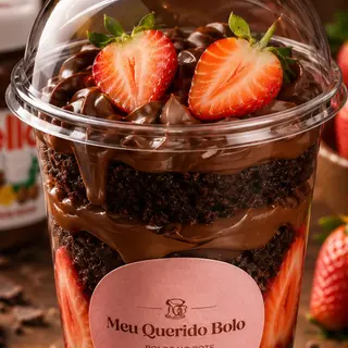 Bolo de Pote Nutella e Morangos