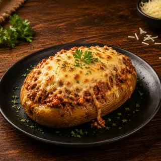 Batata Recheada à Bolonhesa com Queijo Mozzarella