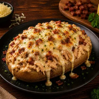 Batata Recheada com Frango Cremoso, Bacon e Queijo Mozzarella