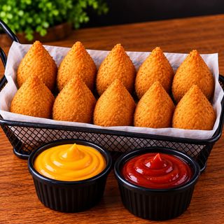 12 mini coxinhas 40g + 2 molhos