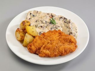 Snitel porc+Sos Panna+Cartofi la cuptor