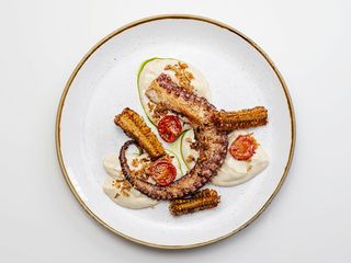 Caracatiță la grătar cu hummus