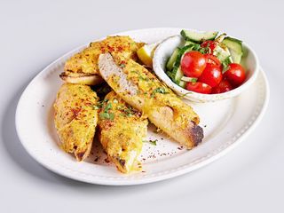 Classic melted tuna sandwich with swiss cheese and veggie skewers