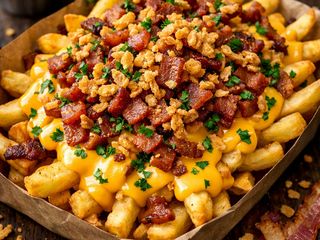 Loaded Fries cu sos cheddar si crispy bacon