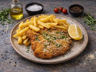 Schnitzel Vienez de Vita cu Cartofi prajiti
