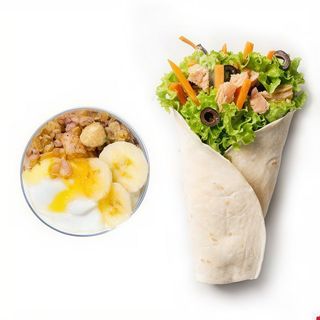 Tuna King wrap & iaurt grecesc cu musli crunch, banane si miere