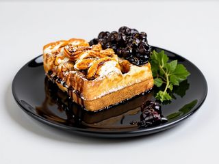 Waffe belgiene preparate cu unt, coacaze, frisca de casa, pufarin