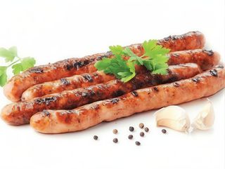 Meniu cârnați de porc+cartofi prajiti+salata+chifla de casa