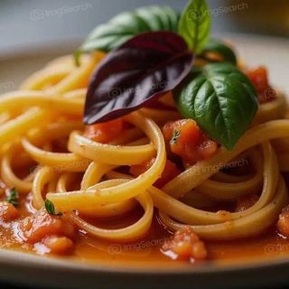 Tagliatelle de casă cu sos de roșii și usturoi confit