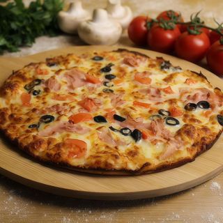 Pizza Quattro Formaggio con prosciutto Ø 30