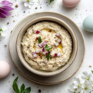 Salata de vinete cu maioneza , rosii si paine prajita