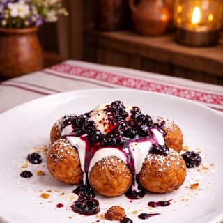 Papanaşi cu brânză dulce, smântână și dulceață