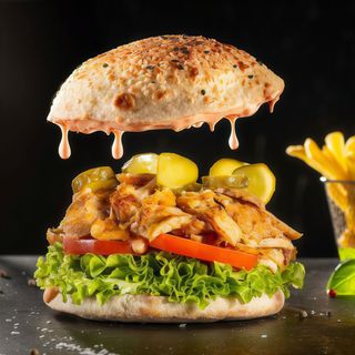 Hummus cu vițel și curcan la chiflă