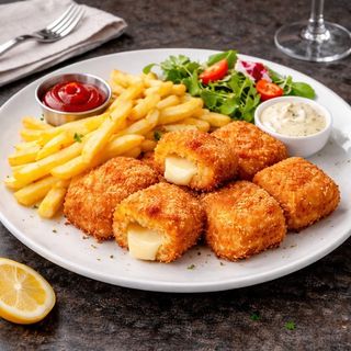 2 porti de cascaval pane + 2 porti de cartofi pai 