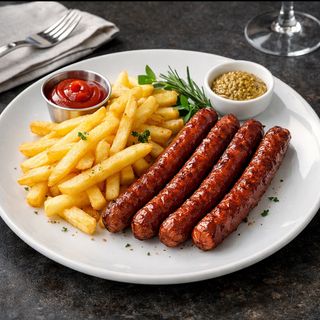 2 porti de  carnat la gratar+2 porți de  cartofi pai 