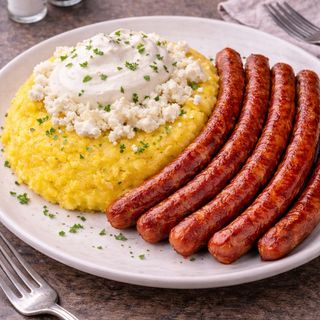 Mămăliguță cu brânză și carnaciori bănățeni 