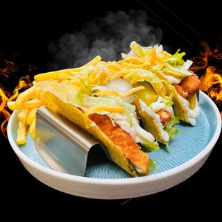Taco cu pui crocant- 3 buc, cartofi prajiti 140g