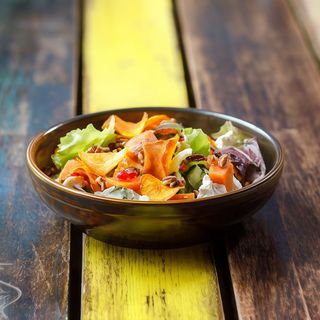 Goat Cheese salad with sweet potatoes, nuts and pomegranate