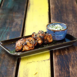 Tandoori Herb marinated turkey breast on skewers with Tzatziki
