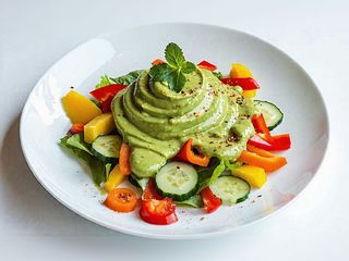 The Vegan Goddess Salad with Avoocado Dressing and Crunchy Vegetables