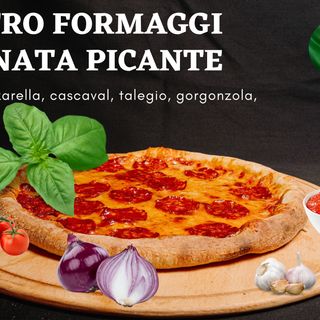 Quattro formaggi e spianata picante 28cm / 480gr
