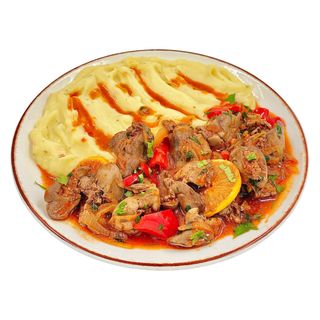 Ficatei de pui cu sos de rosii si Garnitura la alegere