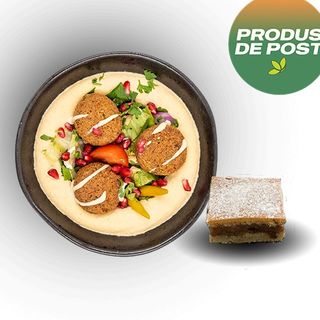 Falafel hummus 250g + Placinta cu mere 90g/ buc sau Apa plata / minerala 0,5L
