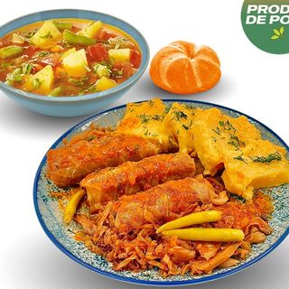 MENIU DE POST :MENIU CIORBA LEGUME 350g + CHIFLA 50g + SARMALE DE POST in foi de varza murata 300g (3 buc) + MAMALIGA 250g