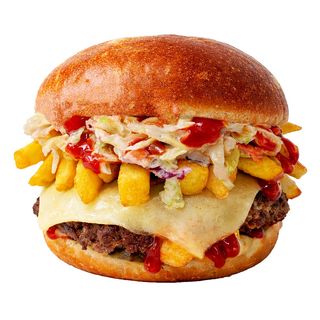Meniu Clasic Cheeseburger Vită cu Cartofi Prăjiți, Băutură și Sos