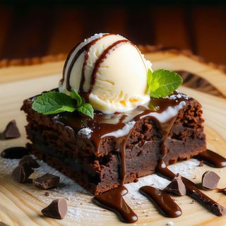 Brownie cu ciocolată și îngheţată de vanilie