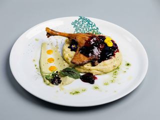 Pulpa de rata cu piure de cartofi cu trufe si dulceata de afine 520 g