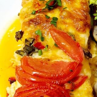 Somon gratinat și orez