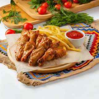 Aripioare de pui cu cartofi pai