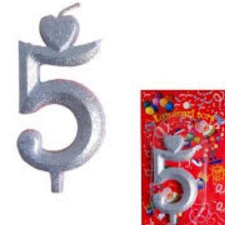 Lumanare argintie cifra 5