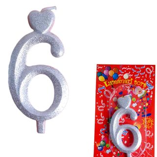 Lumanare argintie cifra 6