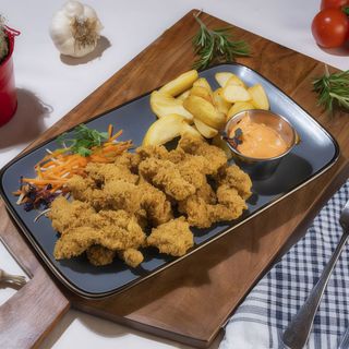 Crispy din curcan cu cartofi wedges și sos picant