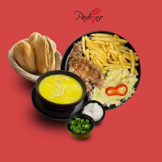 Ciorbă de burtă+Ceafă de porc cu cartofi prăjiți+salată de varză