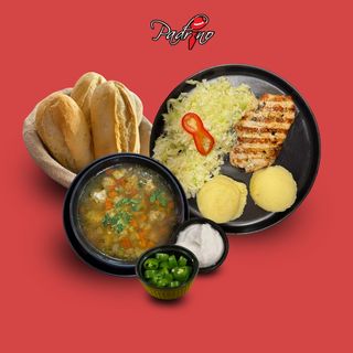 Ciorbă de perișoare+ Cotlet de porc cu piure de cartofi+salată de varză