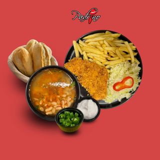 Ciorbă de fasole+ Piept de pui crispy cu cartofi prăjiți+salată de varză