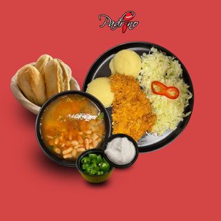 Ciorbă de fasole+ Piept de pui crispy cu piure de cartofi+salată de varză