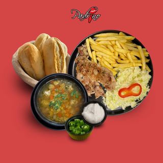 Ciorbă de perișoare+Ceafă de porc cu cartofi prăjiți+salată de varză