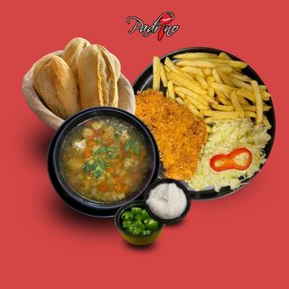 Ciorbă de perișoare + Piept de pui crispy cu cartofi prăjiți+salată de varză