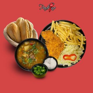 Ciorbă de văcuță + Piept de pui crispy cu cartofi prăjiți+salată de varză